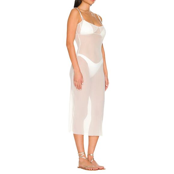 WEWOREWHAT Scoop Back Maxi Dress Power Mesh Off White Cover Up Slip Large NWT - Picture 10 of 10